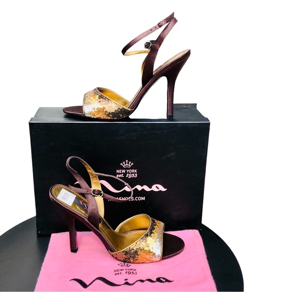 Nina brown satin heels with ombré sequins Sz 8 eu 38 - Picture 4 of 16